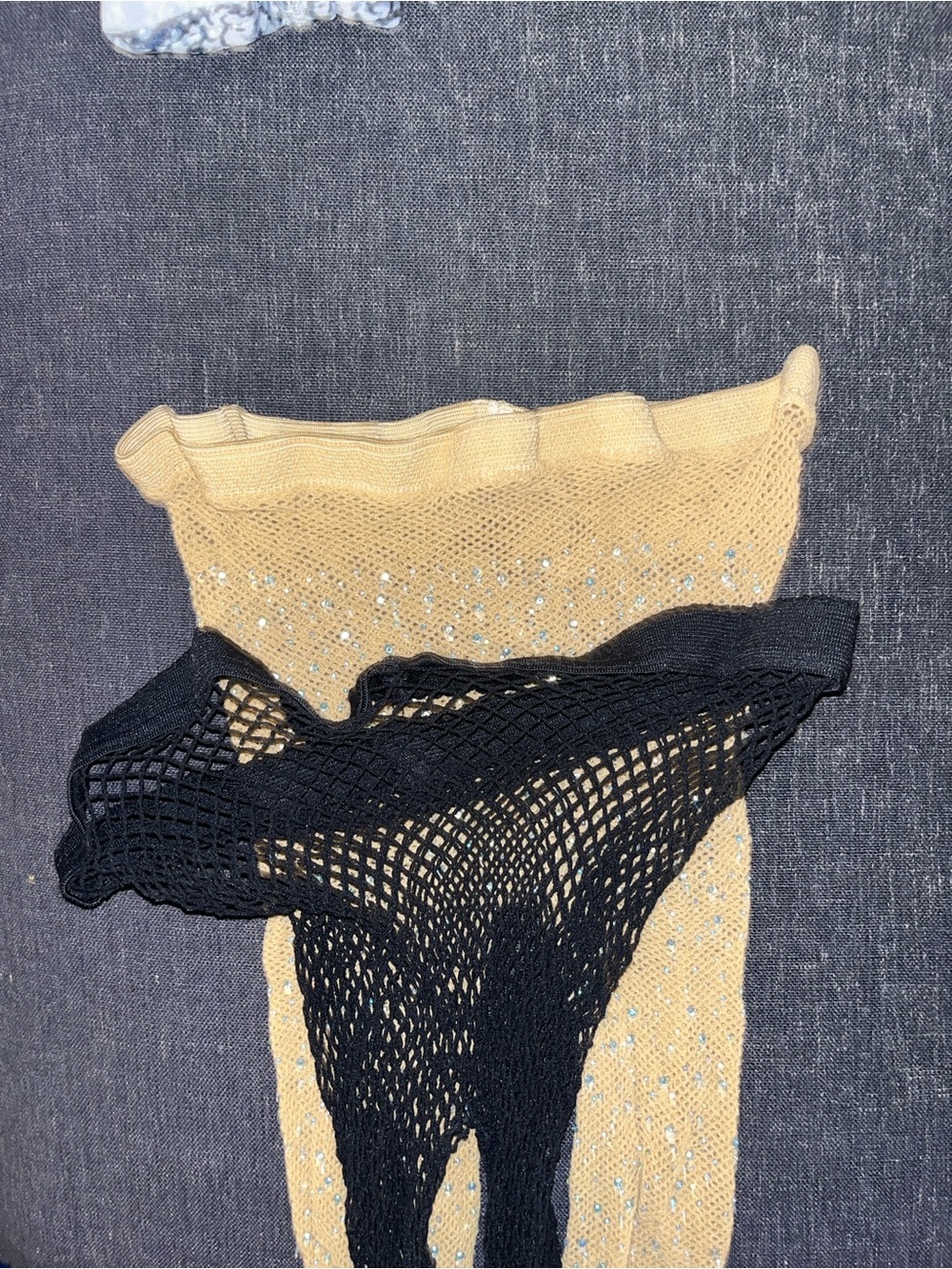 Leg Avenue Beige Fishnet Socks with Black Fishnet Overlay
